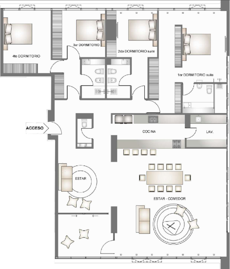 Plano 4 dormitorios A